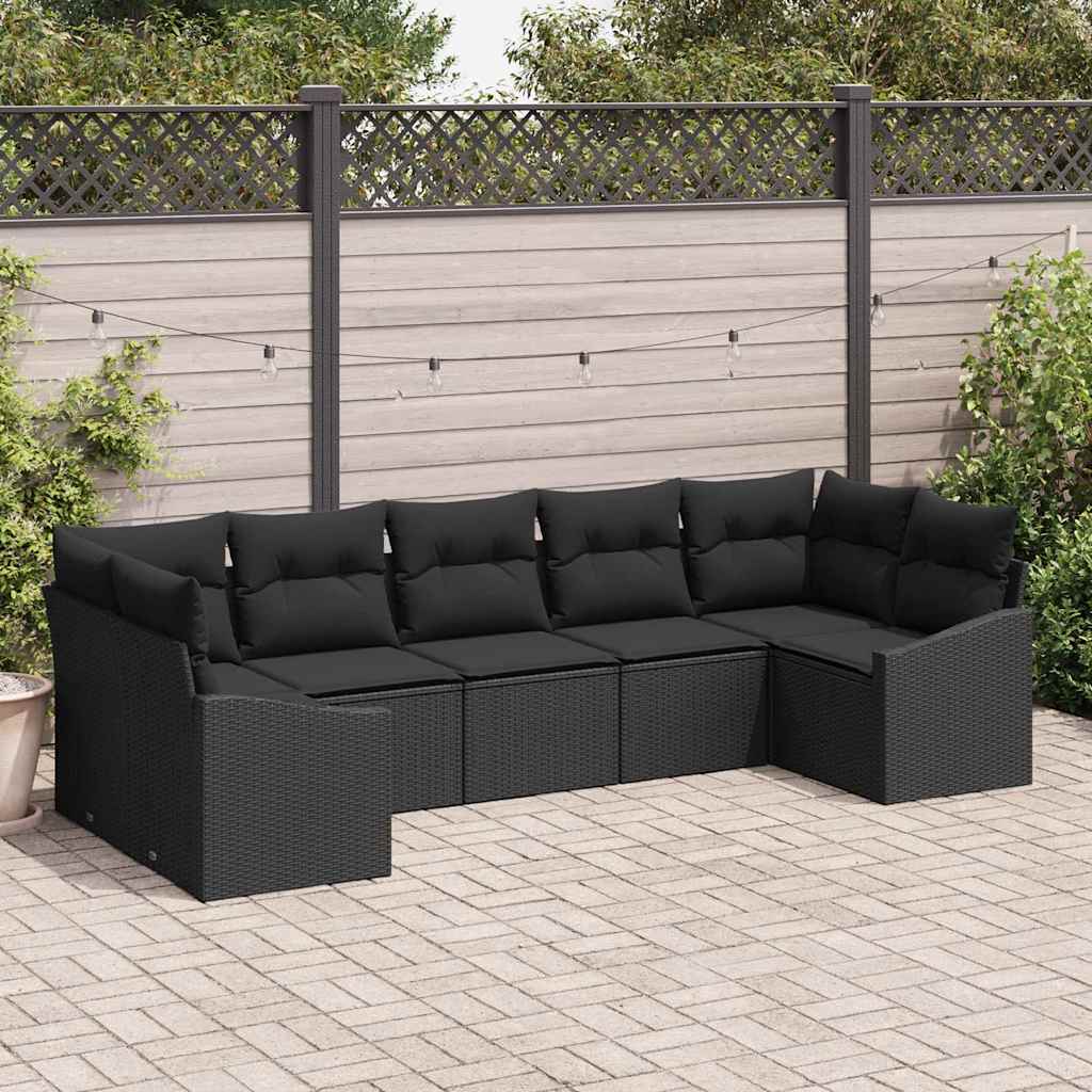 Garten Essgruppe mit Kissen mit Speicher 7 pcs Schwarz