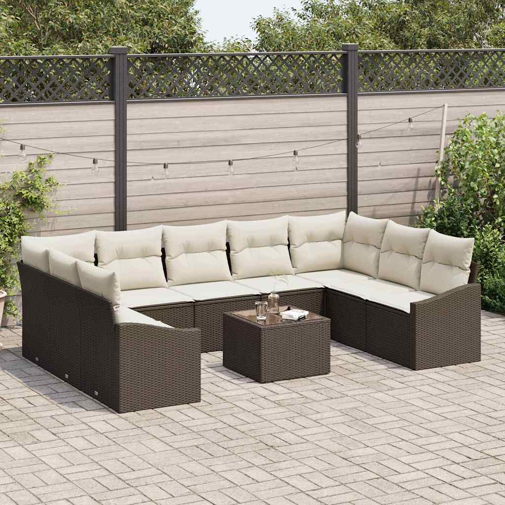 Garten Essgruppe mit Kissen mit Speicher 10 pcs Braun und Creme