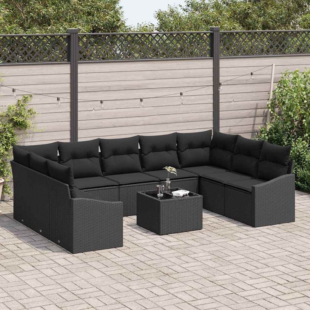 Garten Essgruppe mit Kissen mit Speicher 10 pcs Schwarz