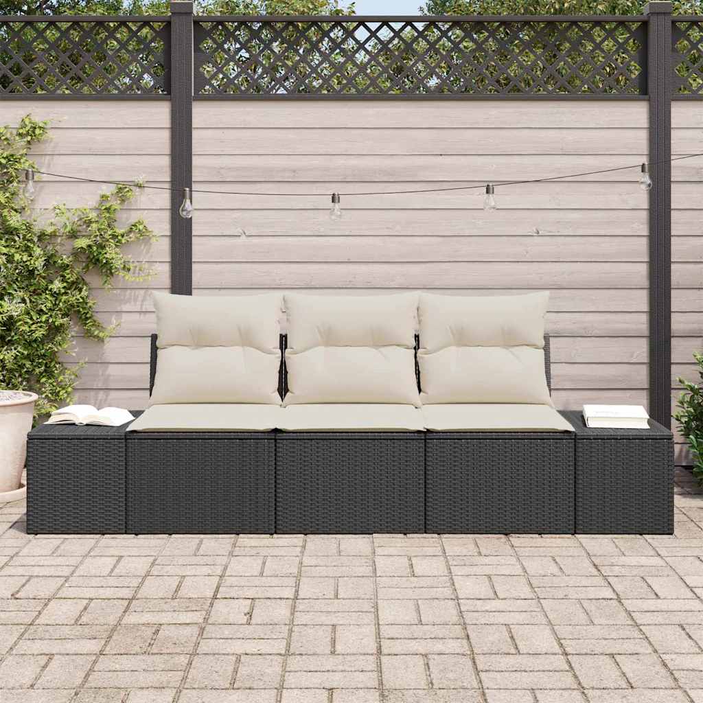 Garten-Sofa-Set mit Kissen mit Speicher 3 pcs Schwarz und Creme