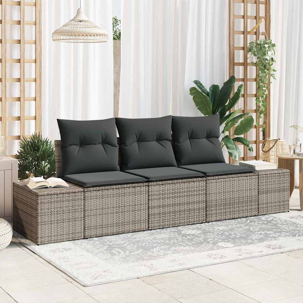 Garten-Sofa-Set mit Kissen mit Speicher 3 pcs Grau