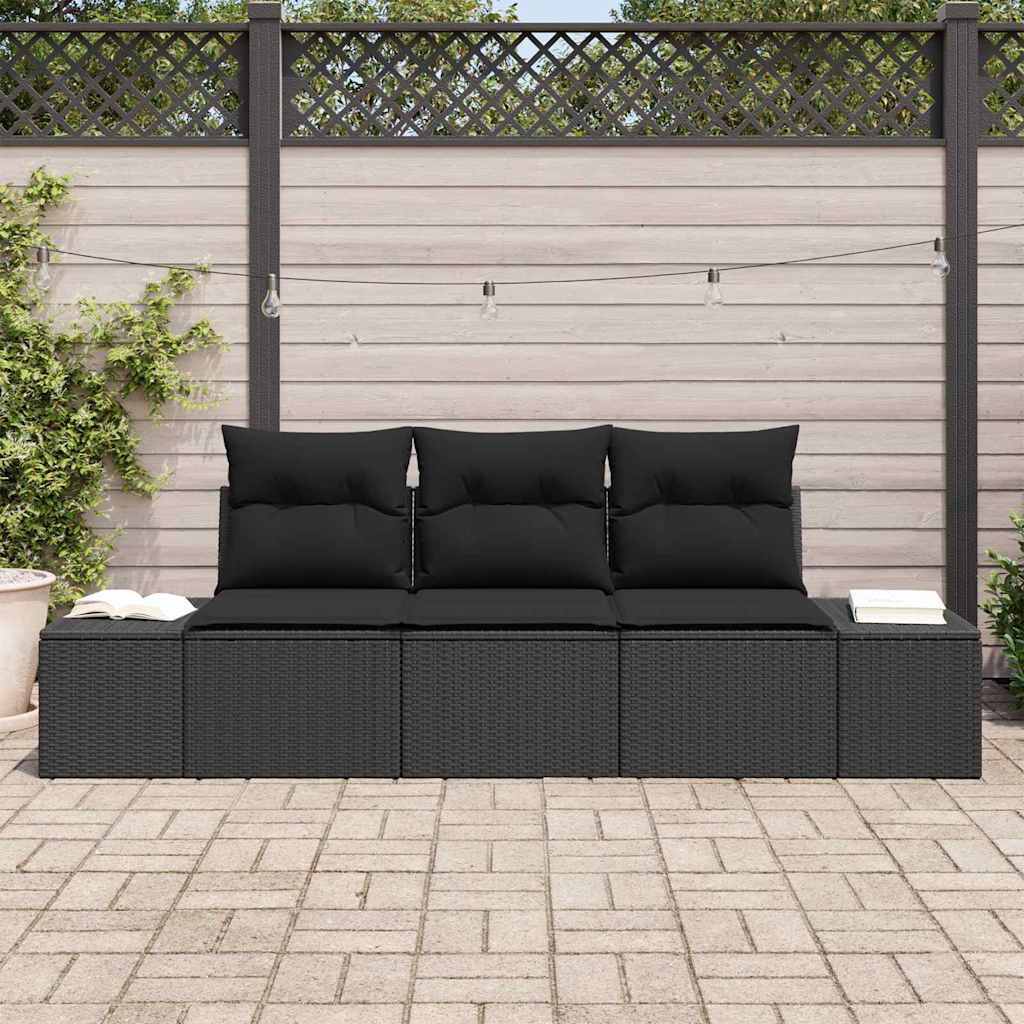 Garten-Sofa-Set mit Kissen mit Speicher 3 pcs Schwarz