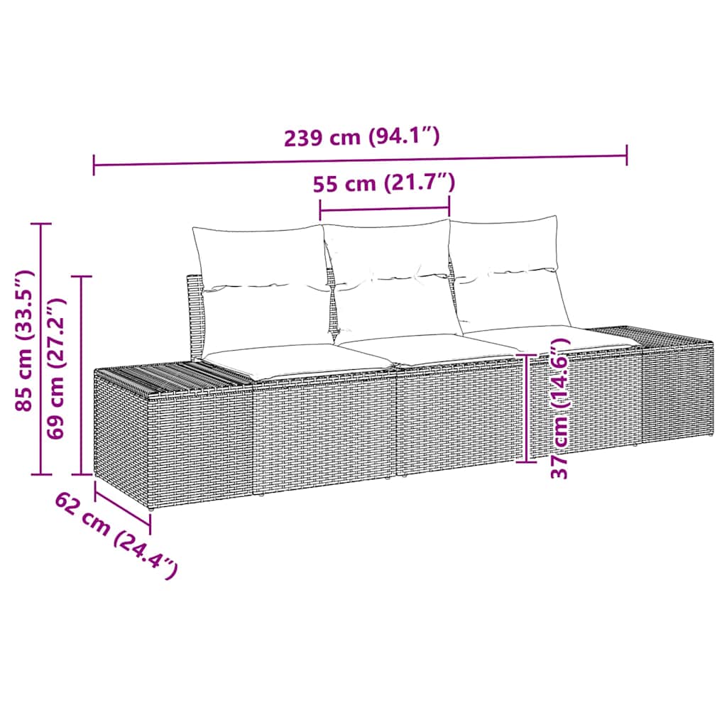 Garten-Sofa-Set mit Kissen mit Speicher 3 pcs Schwarz