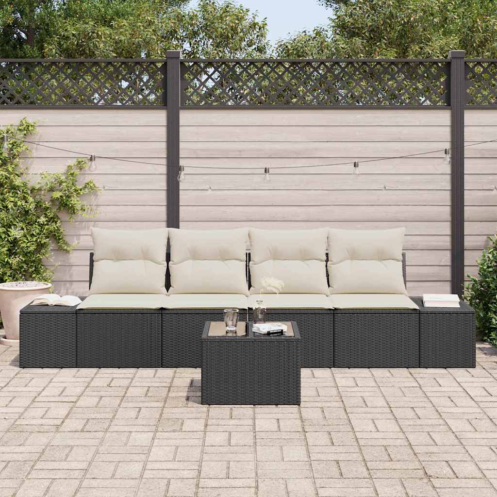 Garten-Sofa-Set 5 pcs Schwarz und Creme 55 x 55 x 37 cm