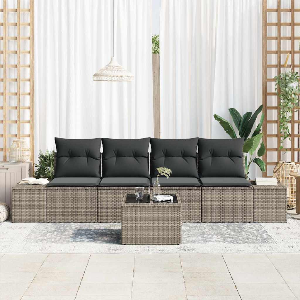 Garten-Sofa-Set mit Kissen 5 pcs Grau 55 x 55 x 37 cm