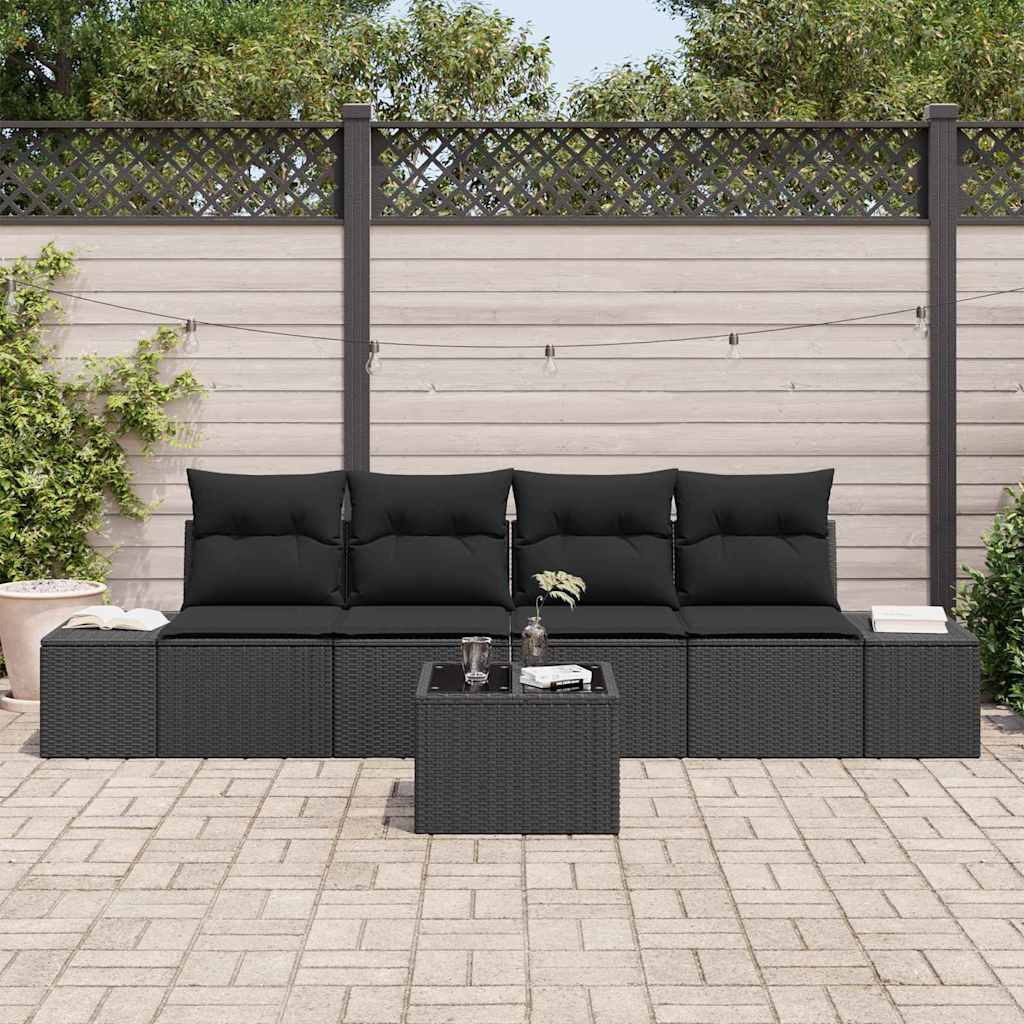 Garten-Sofa-Set mit Kissen 5 pcs Schwarz 55 x 55 x 37 cm