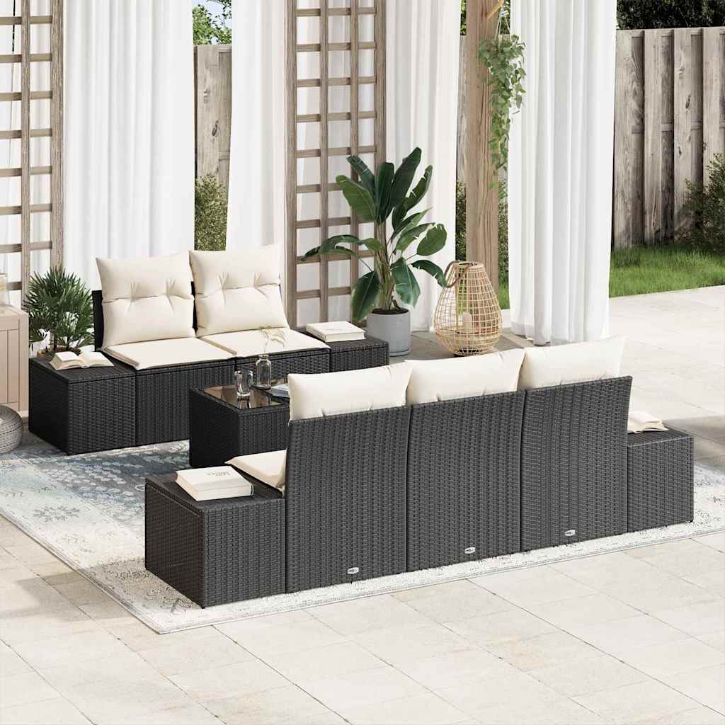 Garten-Sofa-Set 6 pcs Schwarz und Creme 55 x 55 x 37 cm