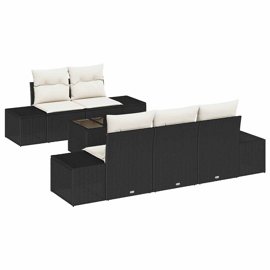 Garten-Sofa-Set 6 pcs Schwarz und Creme 55 x 55 x 37 cm