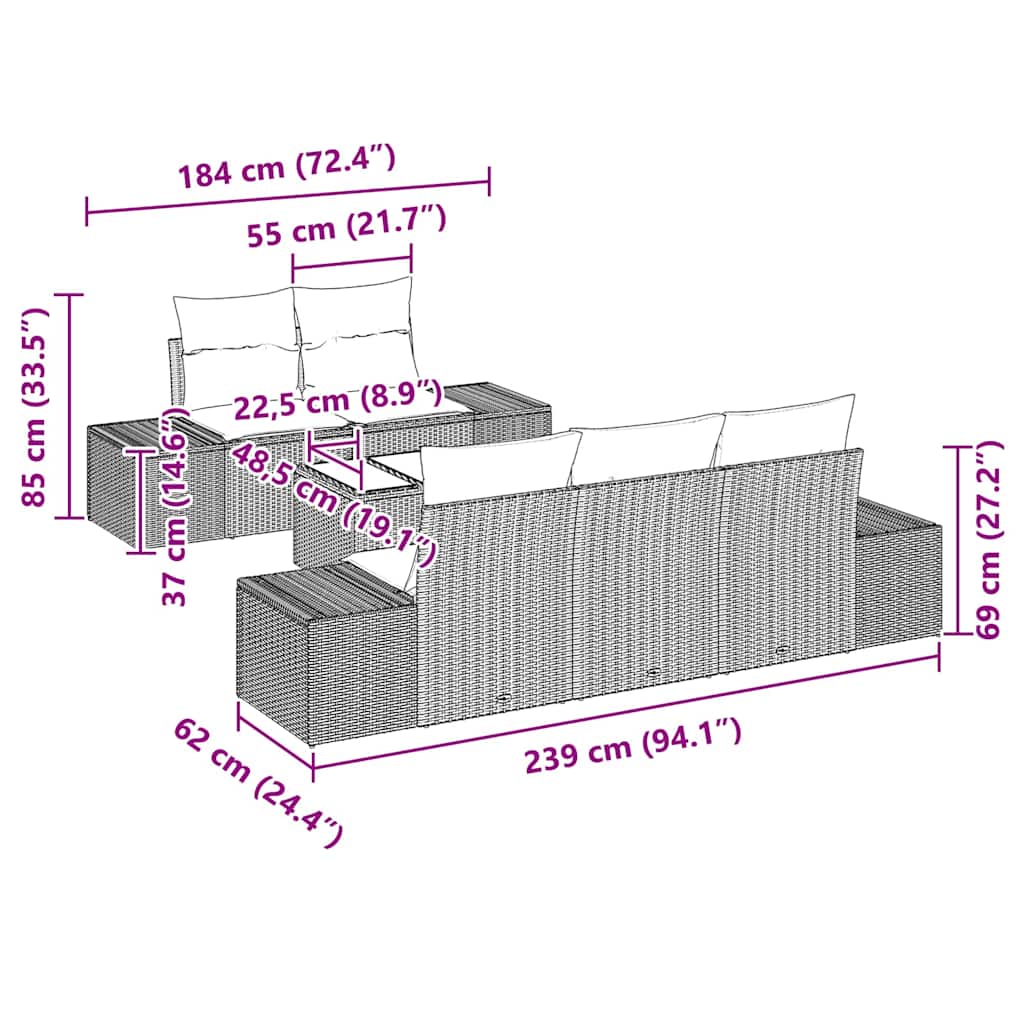 Garten-Sofa-Set 6 pcs Schwarz und Creme 55 x 55 x 37 cm
