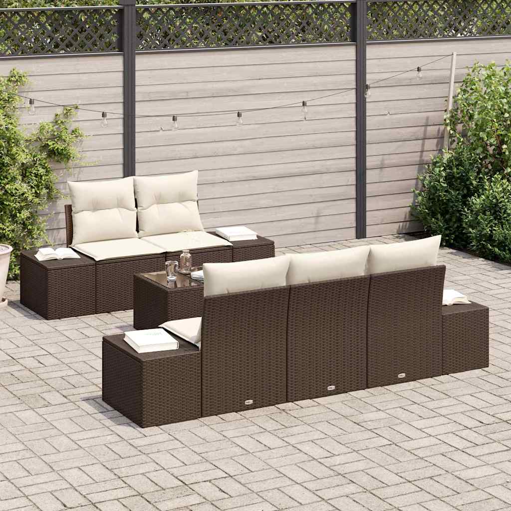 Garten-Sofa-Set 6 pcs Braun und Creme 55 x 55 x 37 cm