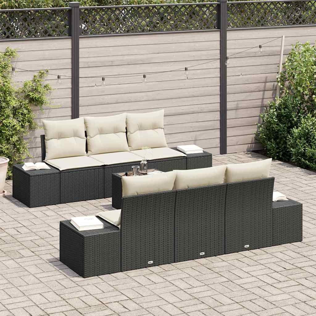 Garten-Sofa-Set 7 pcs Schwarz und Creme 55 x 55 x 37 cm