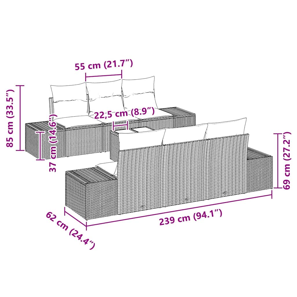 Garten-Sofa-Set mit Kissen 7 pcs Grau 55 x 55 x 37 cm