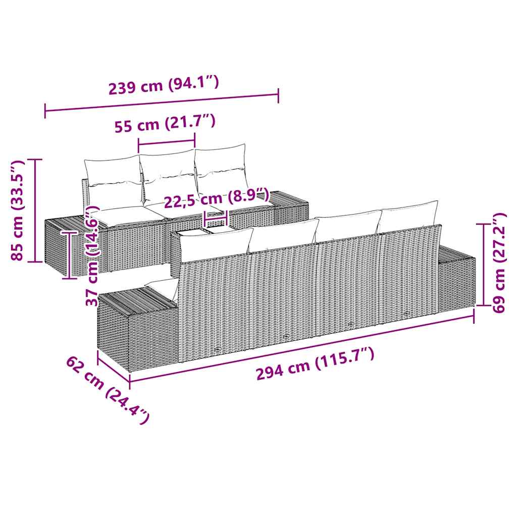 Garten-Sofa-Set 8 pcs Schwarz und Creme 55 x 55 x 37 cm