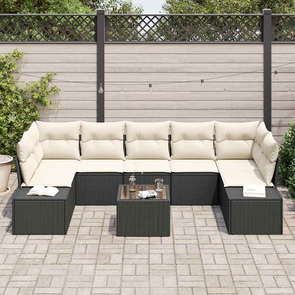 Garten-Sofa-Set 8 pcs Schwarz und Creme 55 x 55 x 37 cm