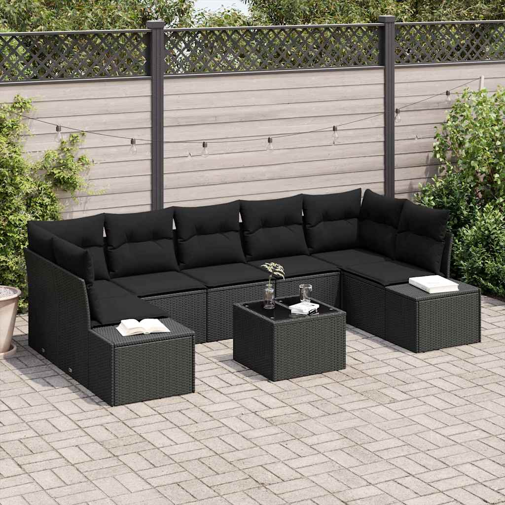 Garten-Sofa-Set mit Kissen 8 pcs Schwarz 55 x 55 x 37 cm