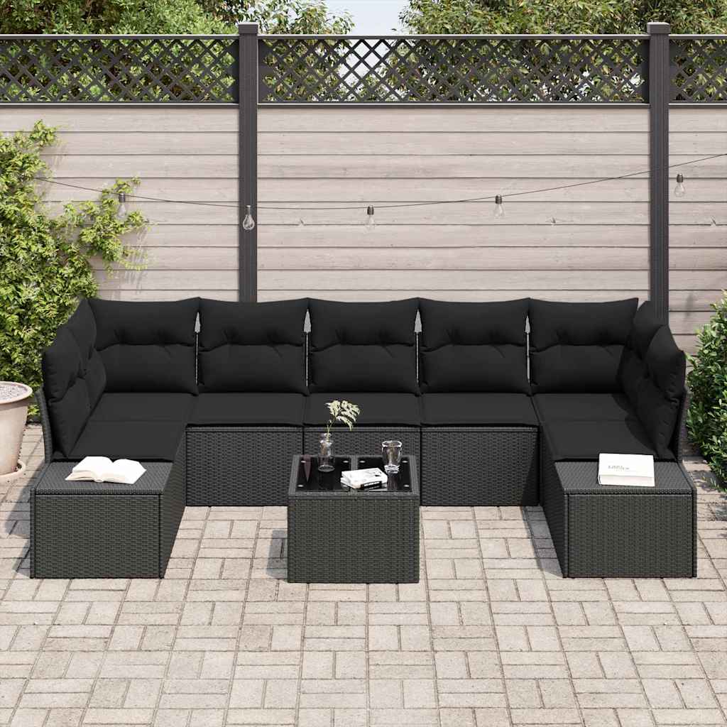 Garten-Sofa-Set mit Kissen 8 pcs Schwarz 55 x 55 x 37 cm