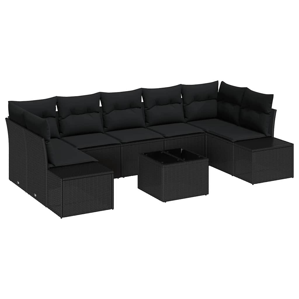 Garten-Sofa-Set mit Kissen 8 pcs Schwarz 55 x 55 x 37 cm