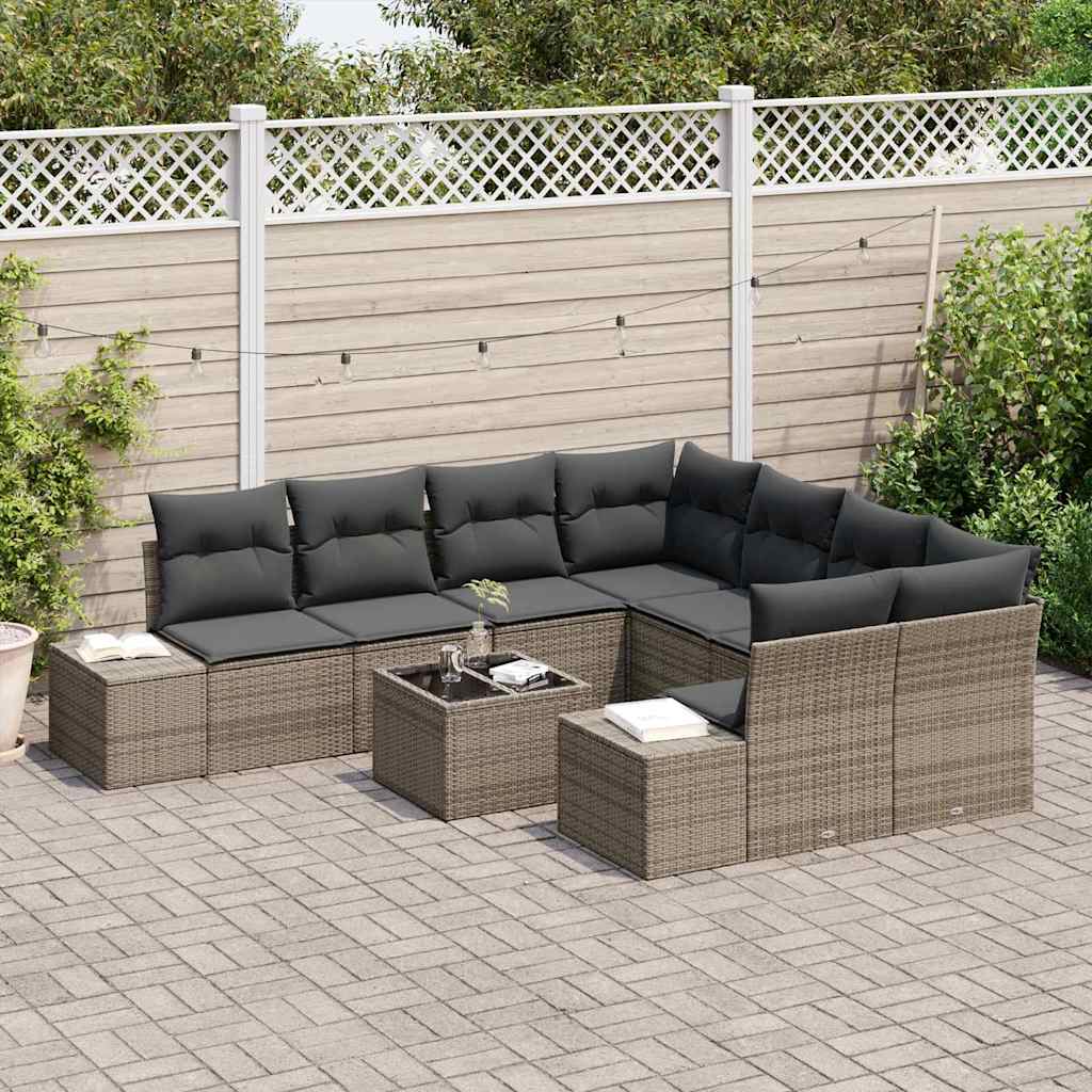 Garten-Sofa-Set mit Kissen 9 pcs Grau 55 x 55 x 37 cm