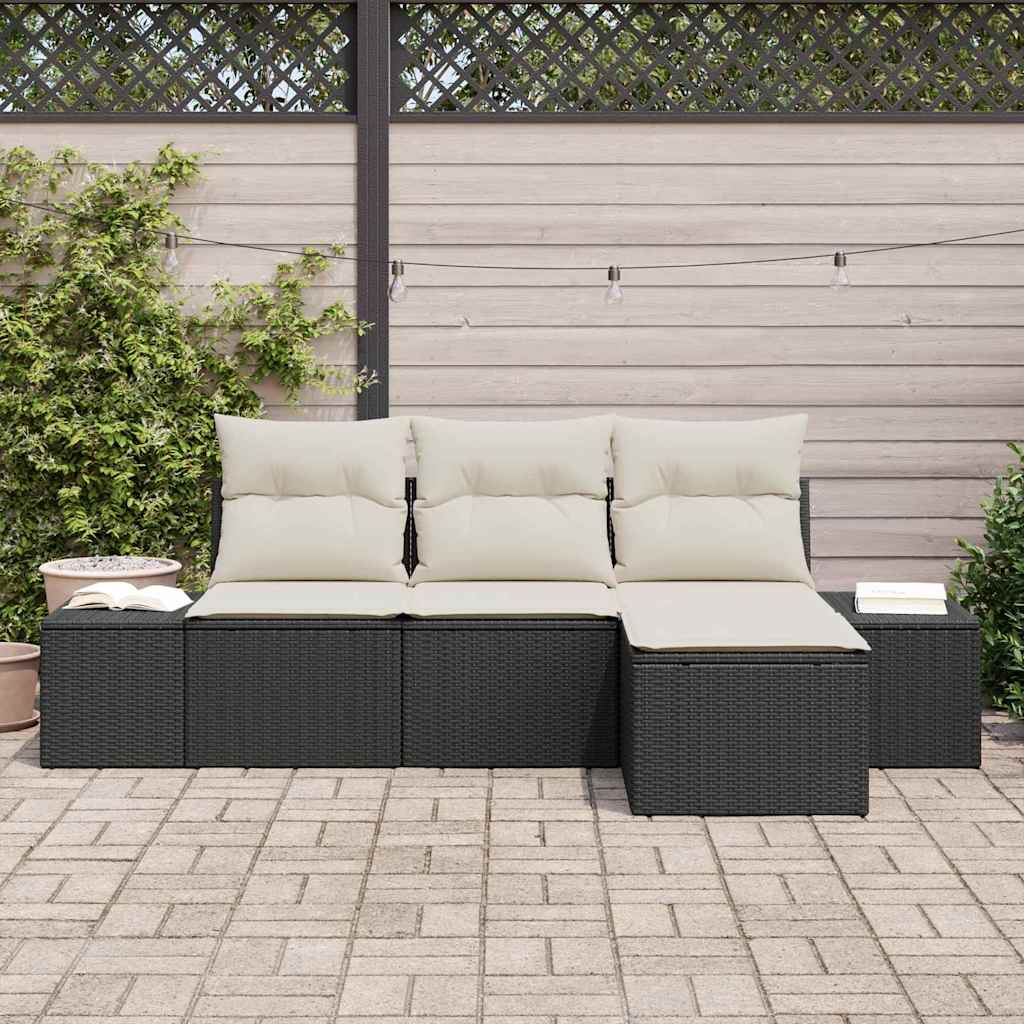 Garten-Sofa-Set mit Kissen mit Speicher 4 pcs Schwarz und Creme