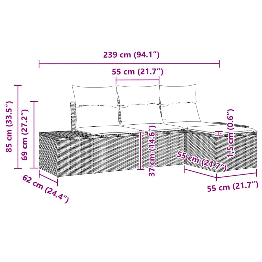 Garten-Sofa-Set mit Kissen mit Speicher 4 pcs Grau