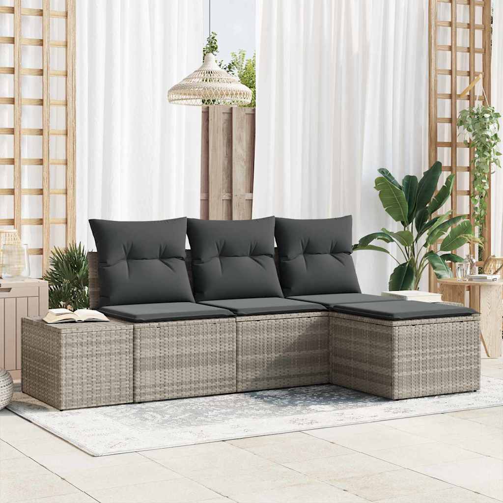 Garten-Sofa-Set mit Kissen mit Speicher 4 pcs Hellgrau