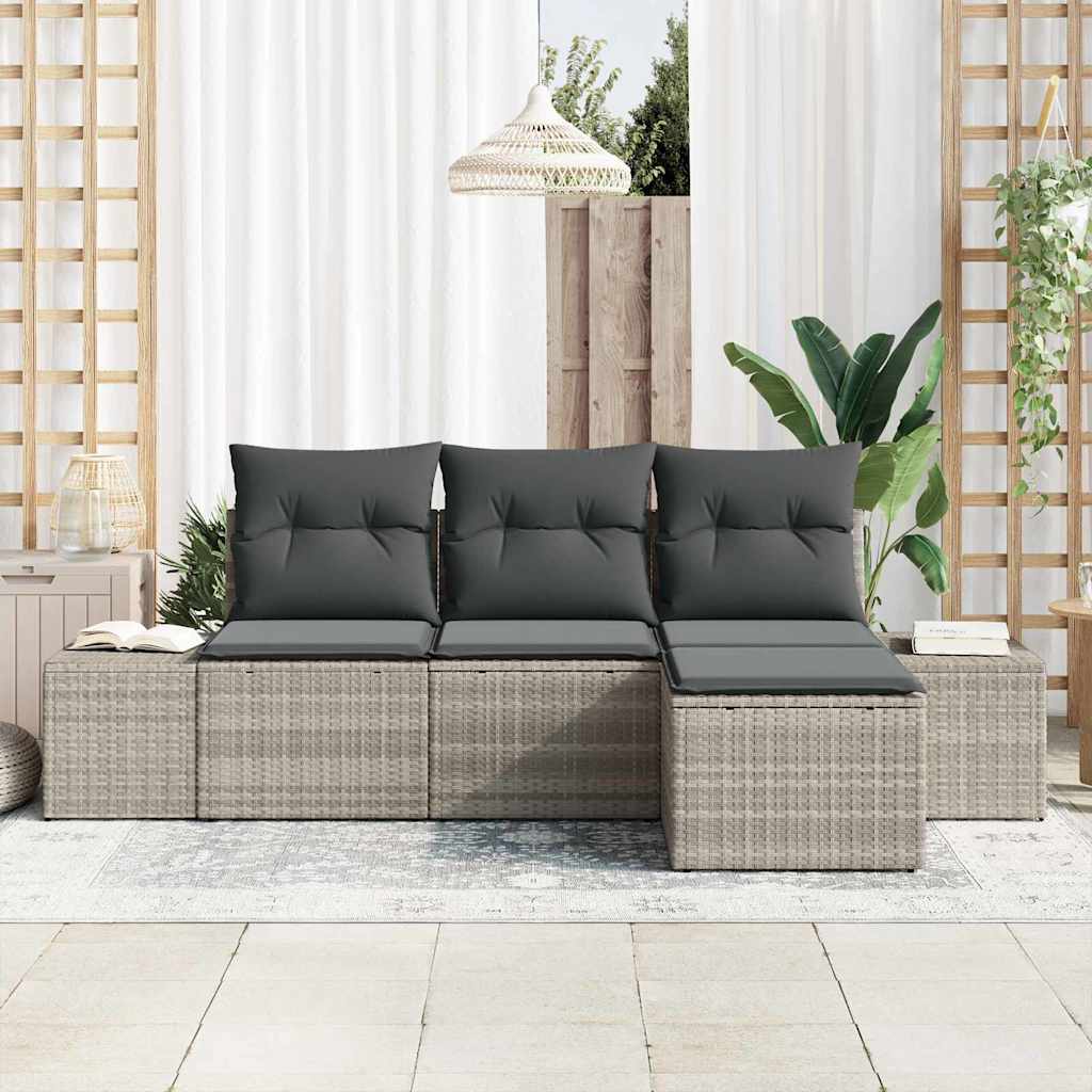 Garten-Sofa-Set mit Kissen mit Speicher 4 pcs Hellgrau