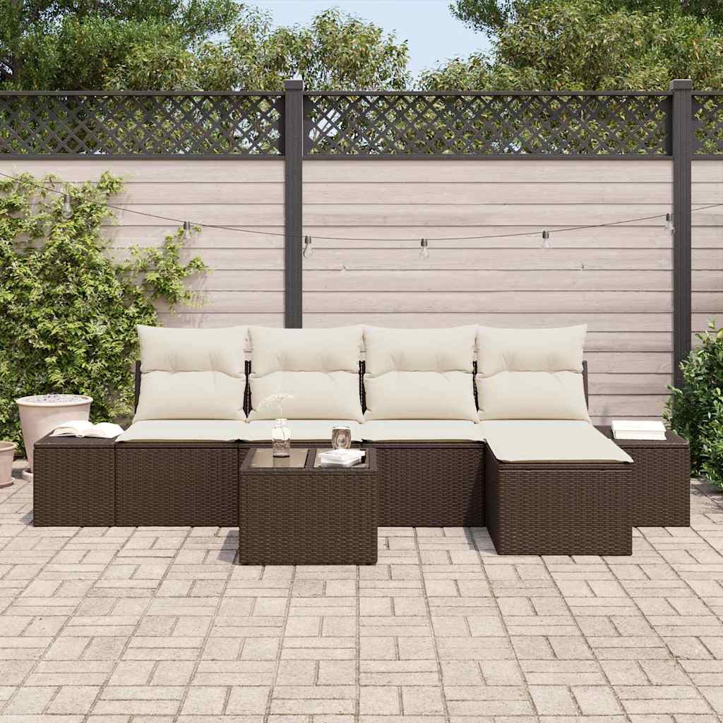 Garten-Sofa-Set mit Kissen mit Speicher 6 pcs Braun und Creme