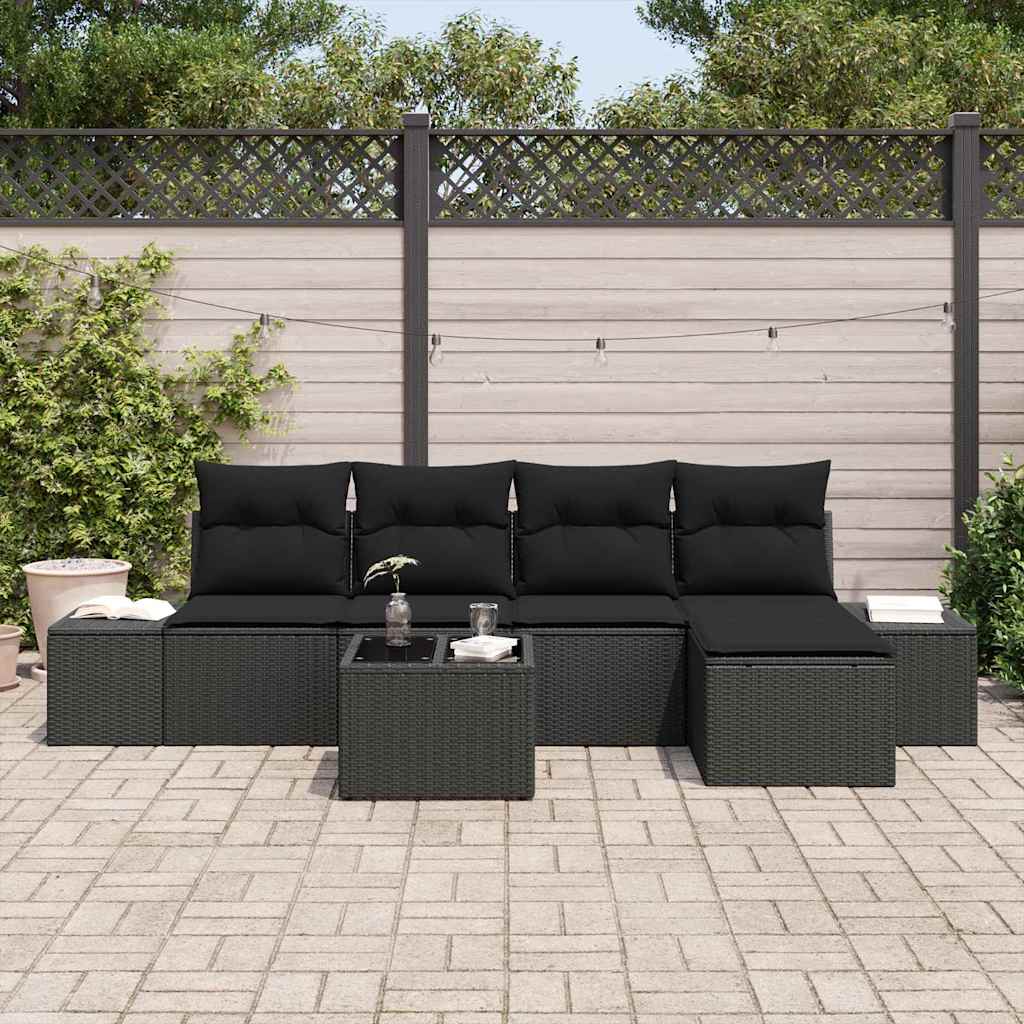 Garten-Sofa-Set mit Kissen mit Speicher 6 pcs Schwarz