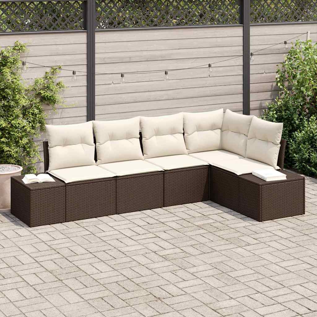 Garten-Sofa-Set mit Kissen mit Speicher 5 pcs Braun und Creme