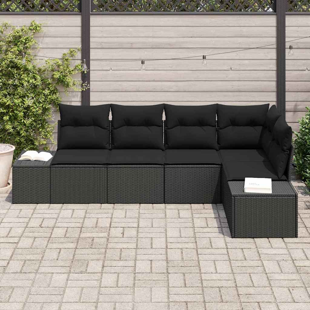 Garten-Sofa-Set mit Kissen mit Speicher 5 pcs Schwarz