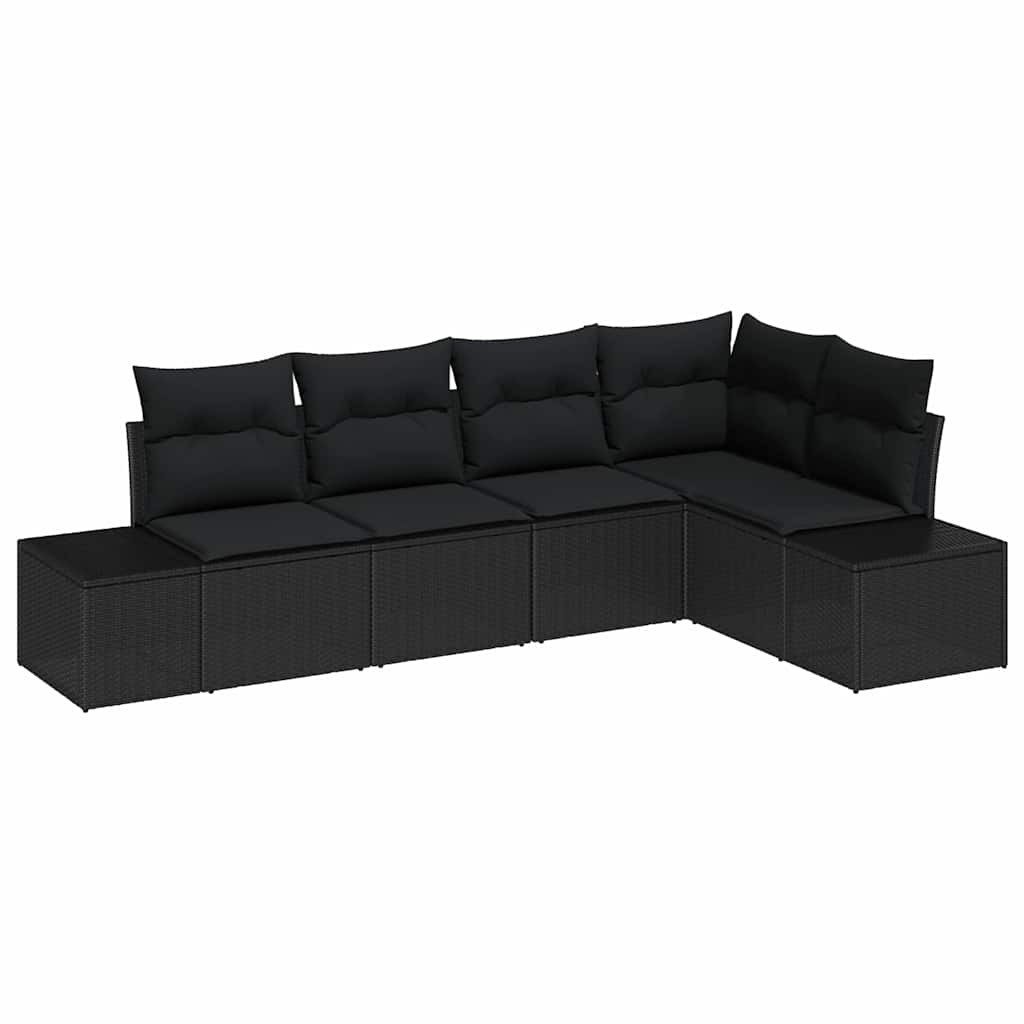 Garten-Sofa-Set mit Kissen mit Speicher 5 pcs Schwarz