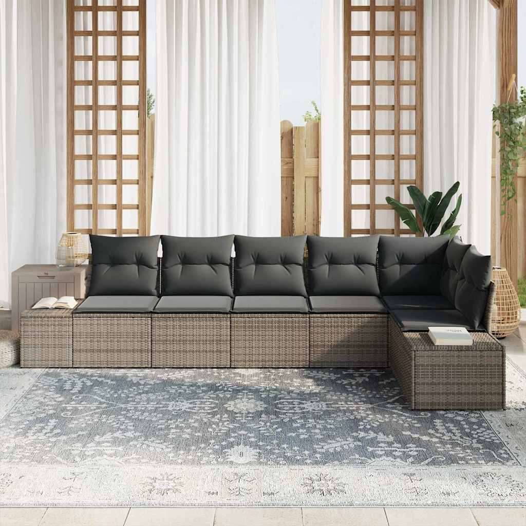 Garten-Sofa-Set mit Kissen mit Speicher 6 pcs Grau