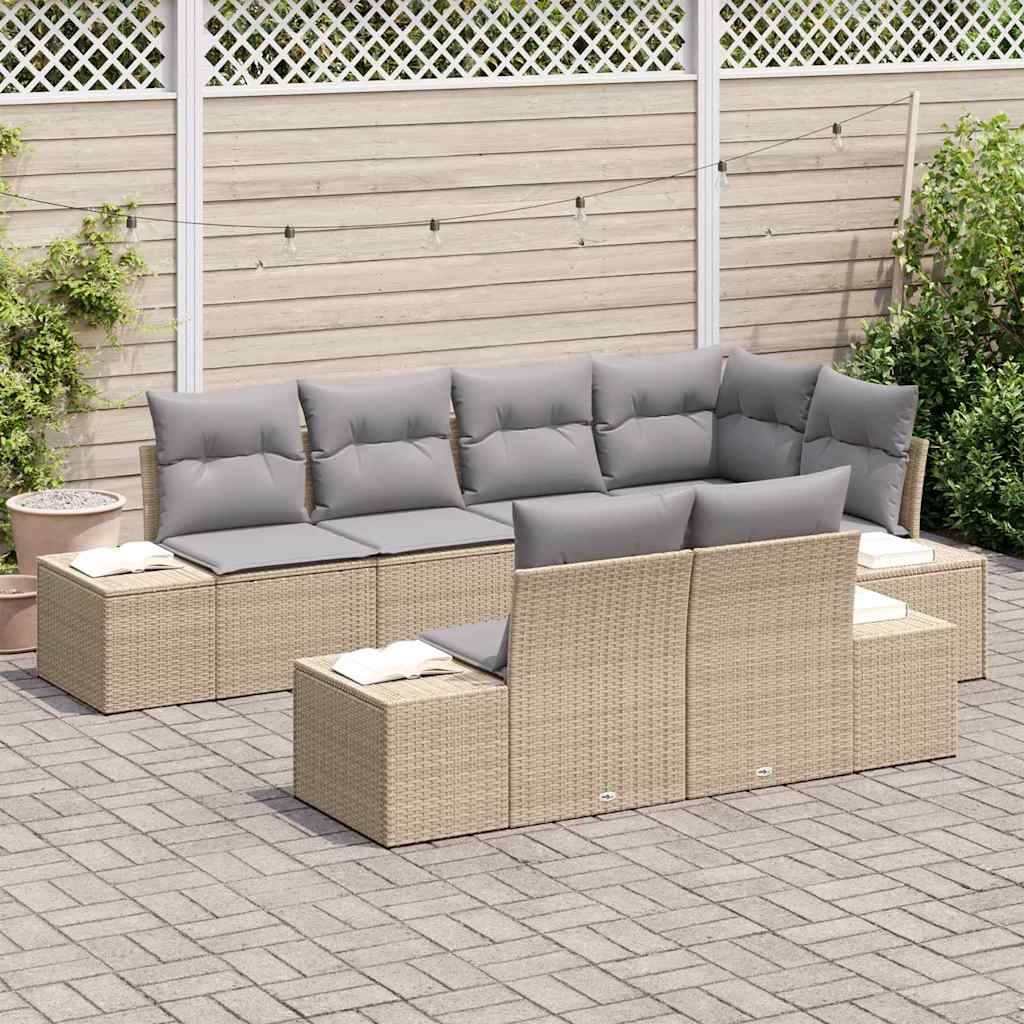 Garten-Sofa-Set mit Kissen 7 pcs Beige und Hellgrau