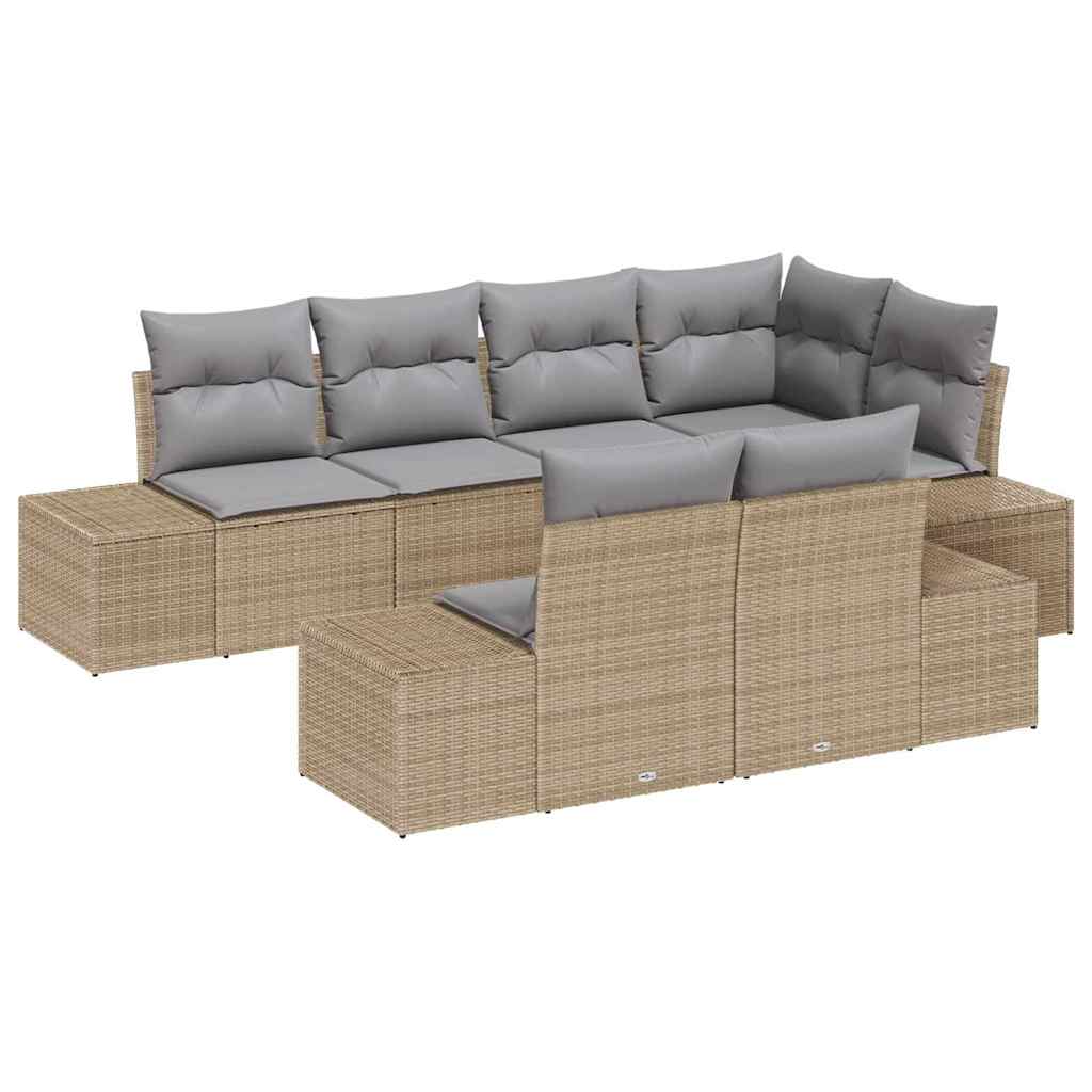 Garten-Sofa-Set mit Kissen 7 pcs Beige und Hellgrau