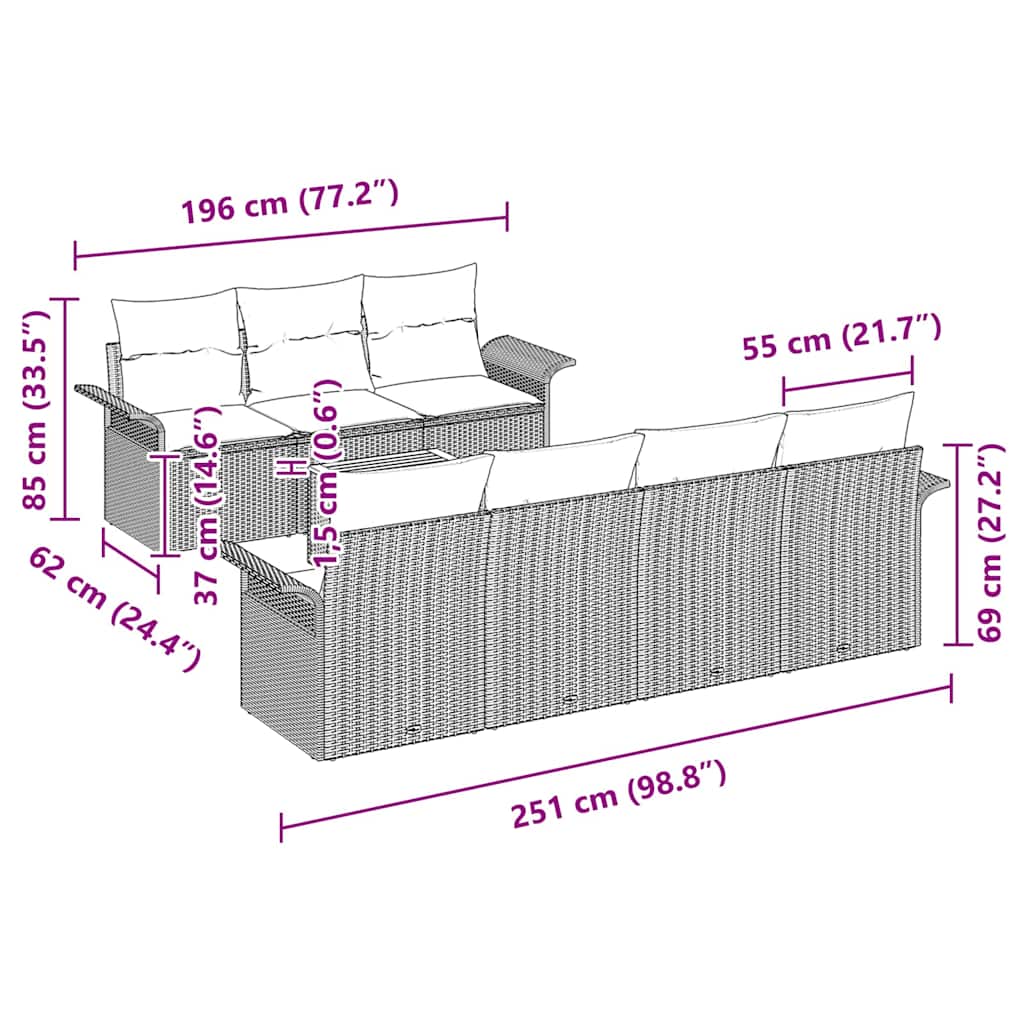 Garten-Sofa-Set 8 pcs Schwarz und Creme 55 x 55 x 37 cm