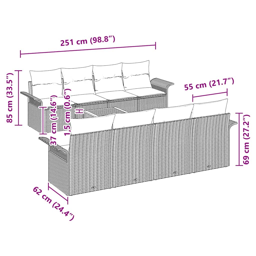 Garten-Sofa-Set mit Kissen 7 pcs Schwarz 55 x 55 x 37 cm