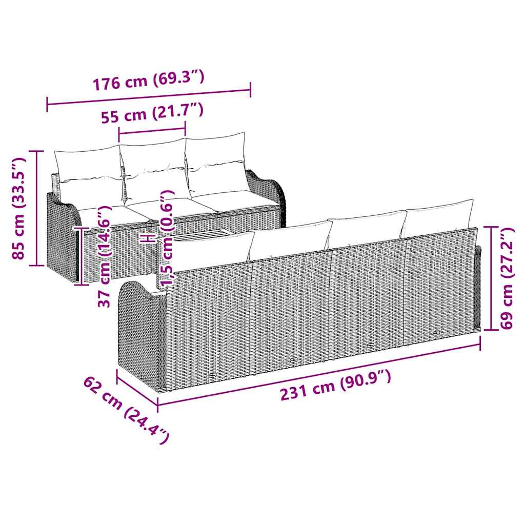Garten-Sofa-Set 8 pcs Schwarz und Weiß