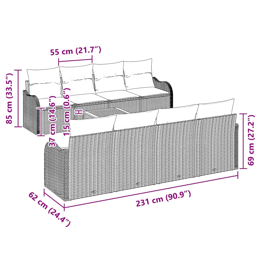 Garten-Sofa-Set 9 pcs Schwarz und Weiß