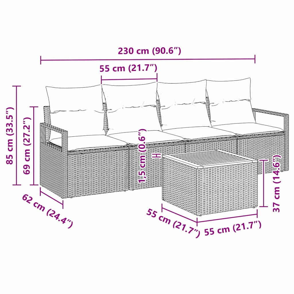 Garten-Sofa-Set 5 pcs Beige und Weiß