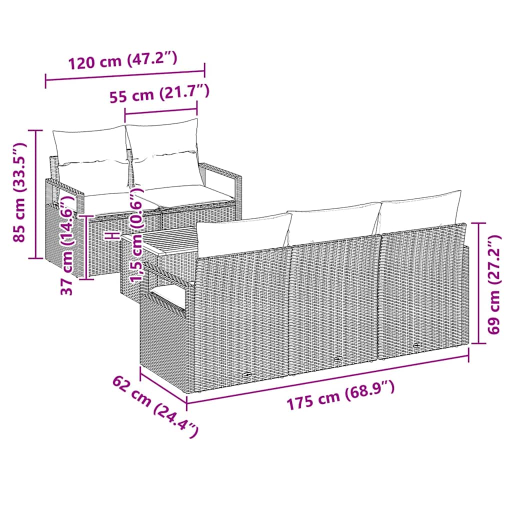 Garten-Sofa-Set 6 pcs Schwarz und Weiß