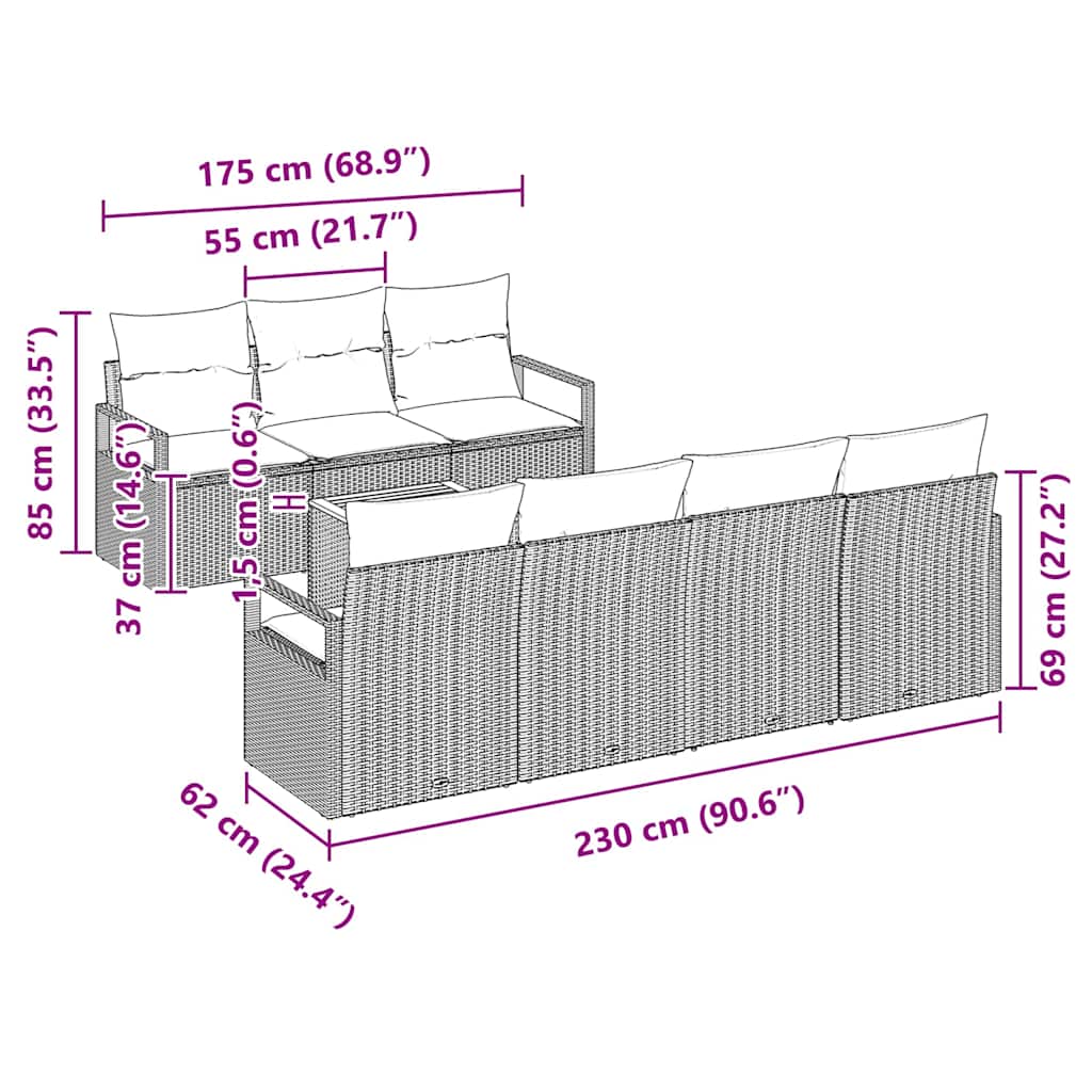 Garten-Sofa-Set 8 pcs Schwarz