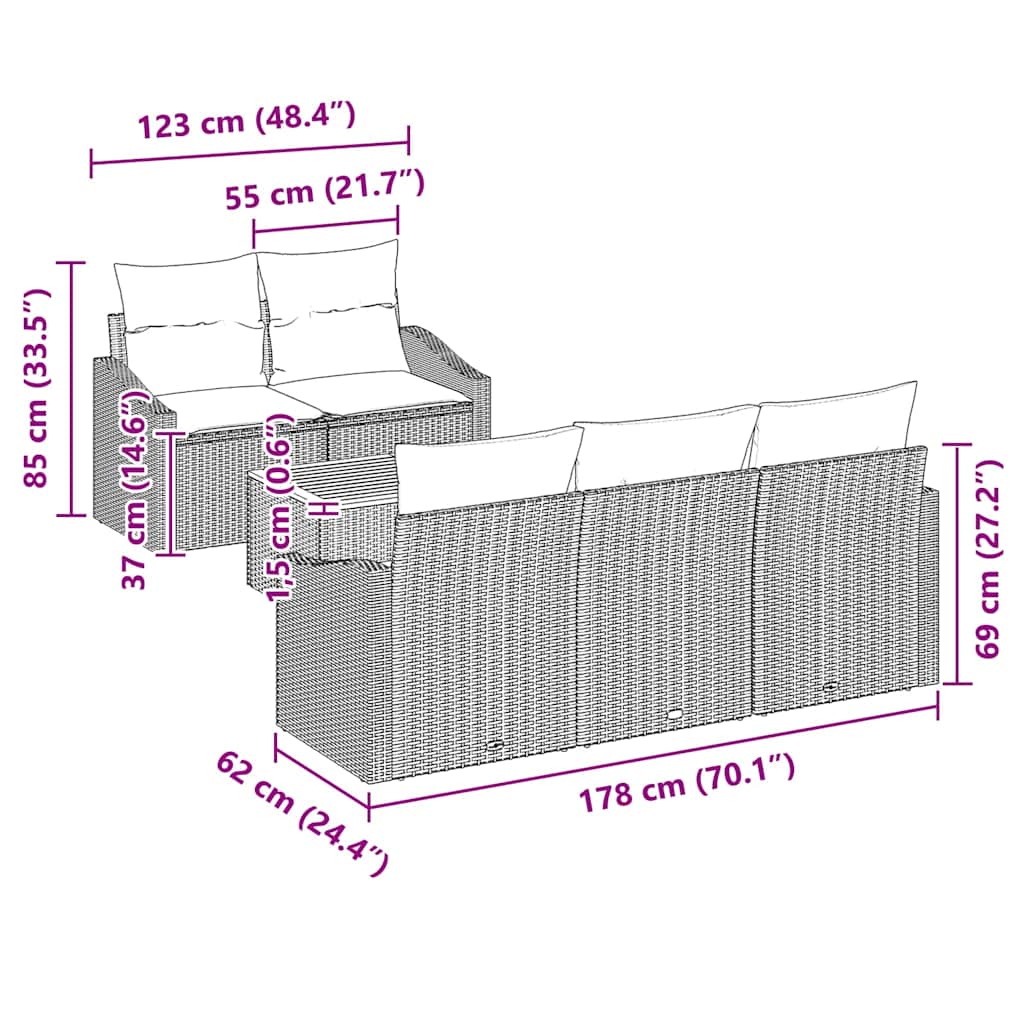 Garten-Sofa-Set 6 pcs Schwarz