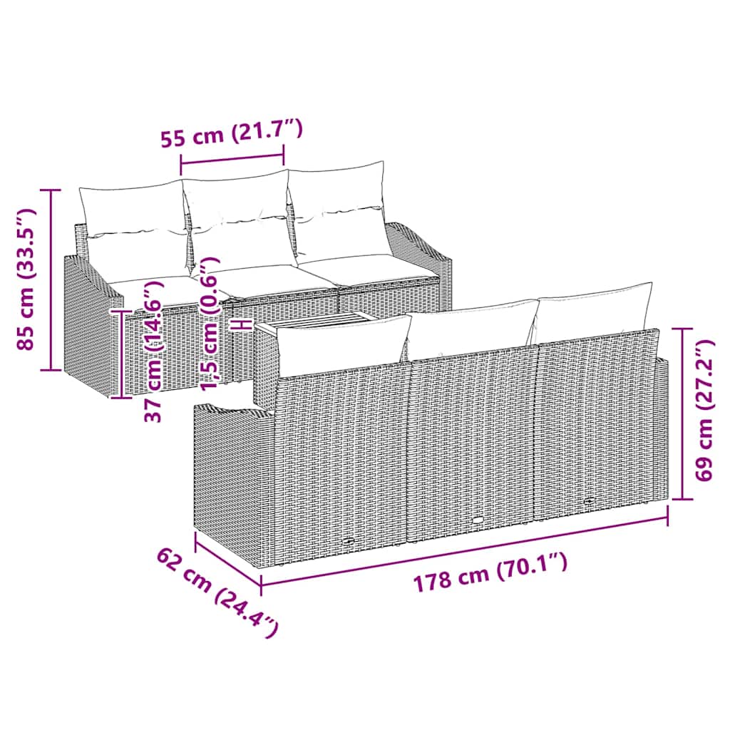 Garten-Sofa-Set 7 pcs Grau