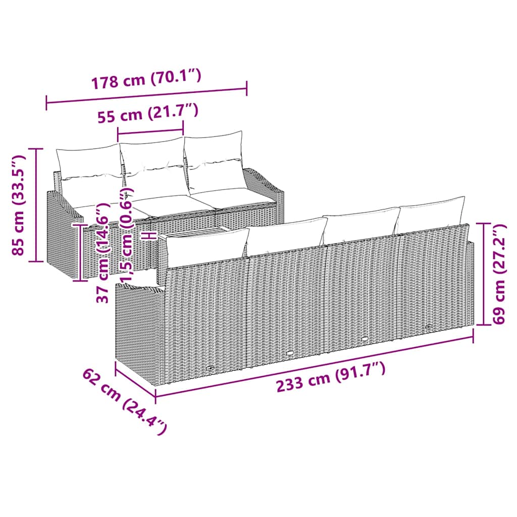 Garten-Sofa-Set 8 pcs Schwarz und Weiß