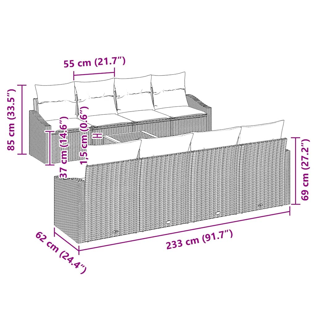 Garten-Sofa-Set 7 pcs Schwarz