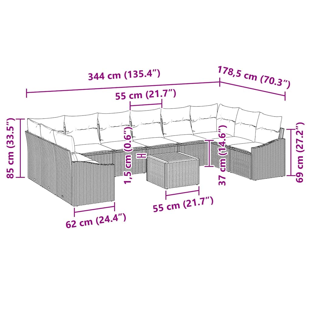 Garten-Sofa-Set 11 pcs Grau