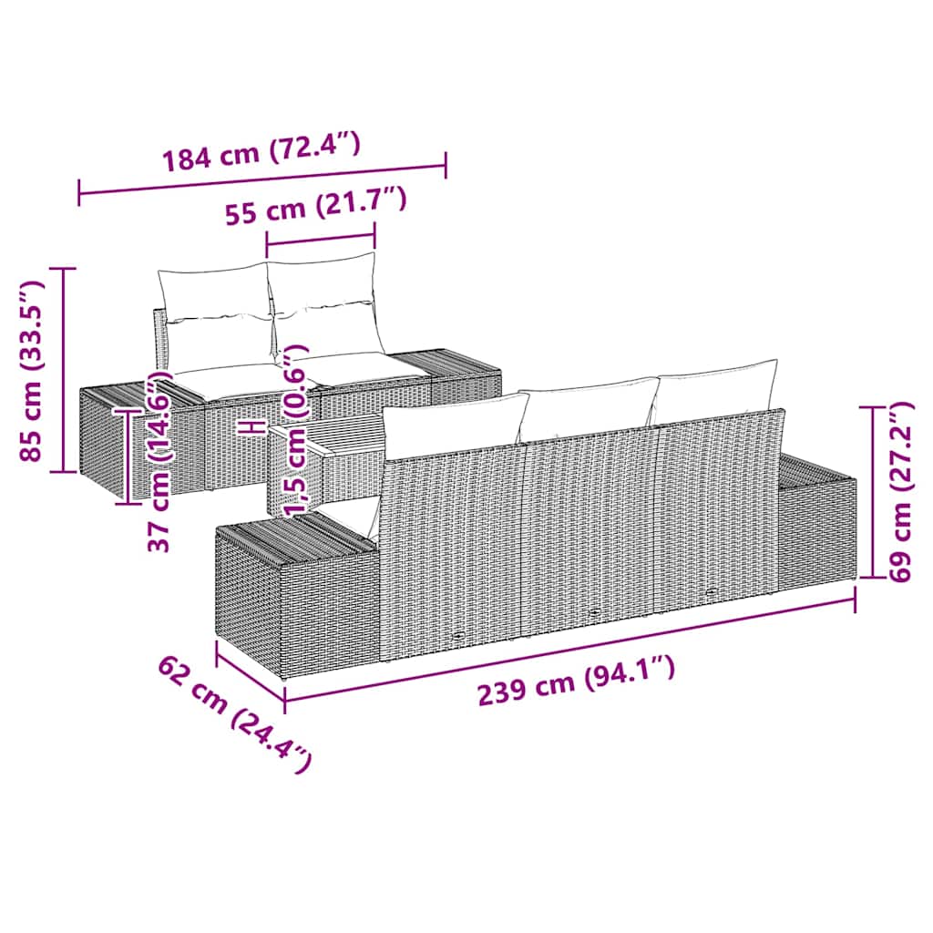 Garten-Sofa-Set 6 pcs Grau