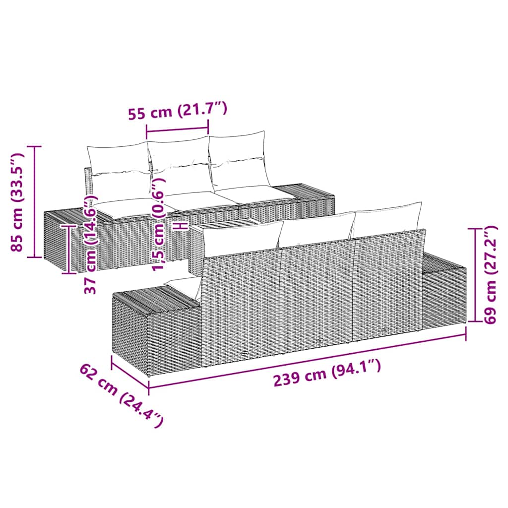 Garten-Sofa-Set 7 pcs Schwarz 55 x 55 x 37 cm