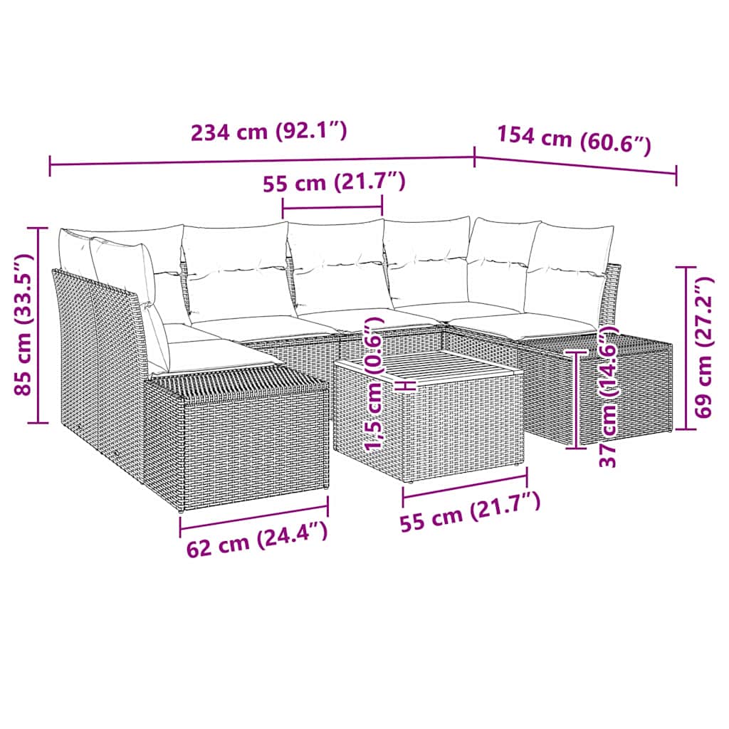 Garten-Sofa-Set 7 pcs Schwarz