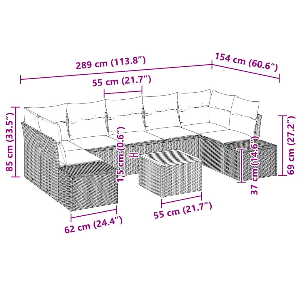 Garten-Sofa-Set 8 pcs Schwarz